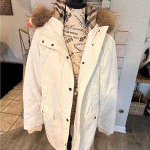 Blueberry White Parka with Fur Trim Hood